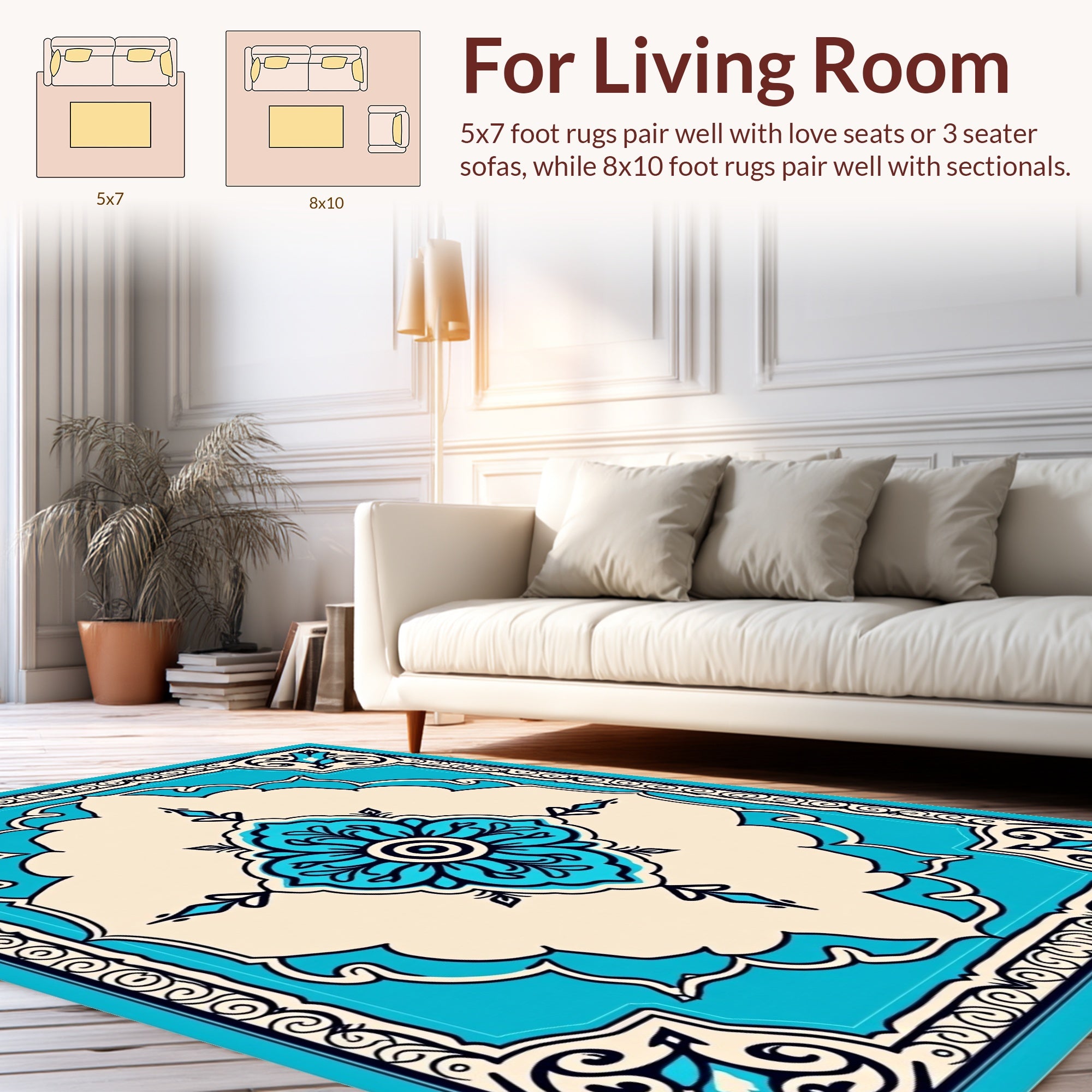 Turquoise And Beige Floral Medallion Rug