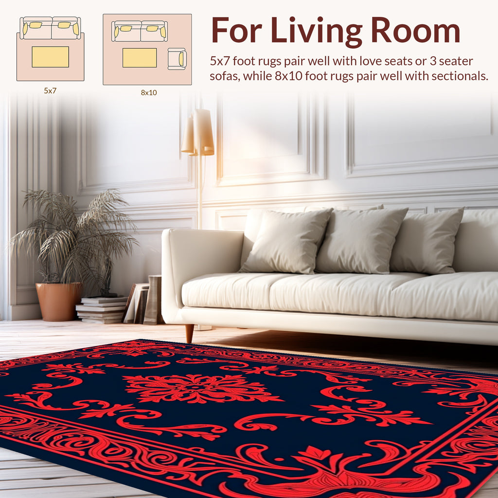 Red Floral Inspired Ornate Border Design Rug