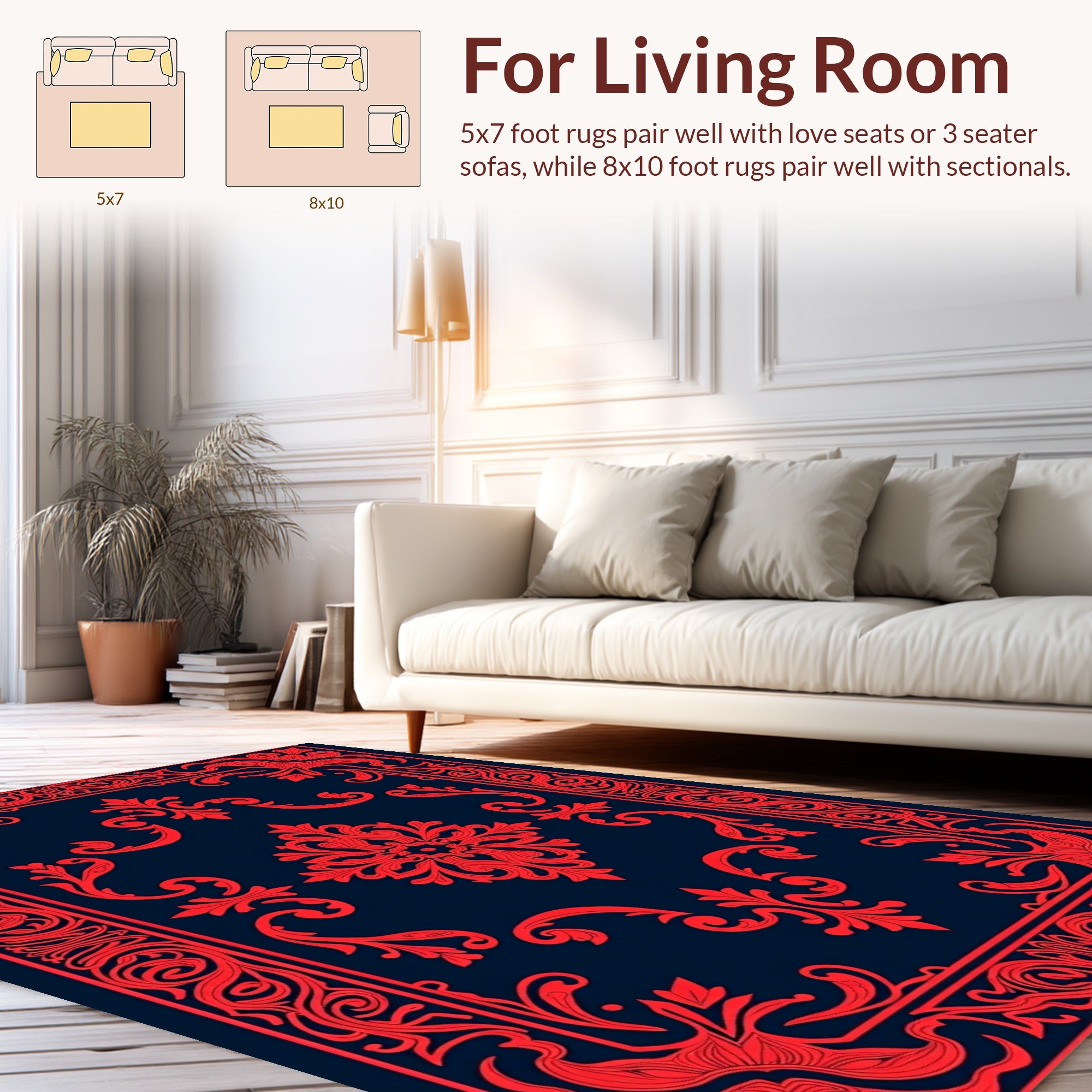 Red Floral Inspired Ornate Border Design Rug