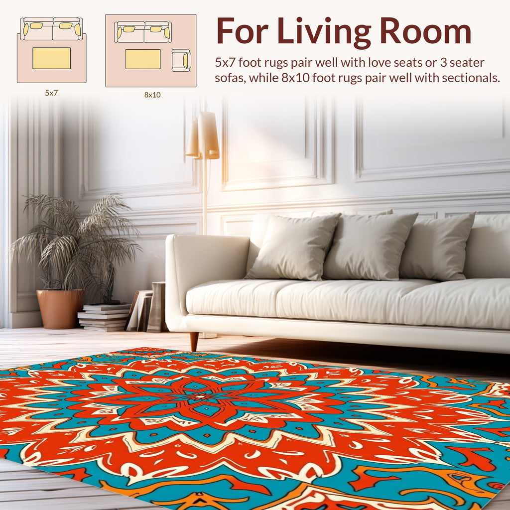 Vibrant Sunburst Medallion Pattern Rug