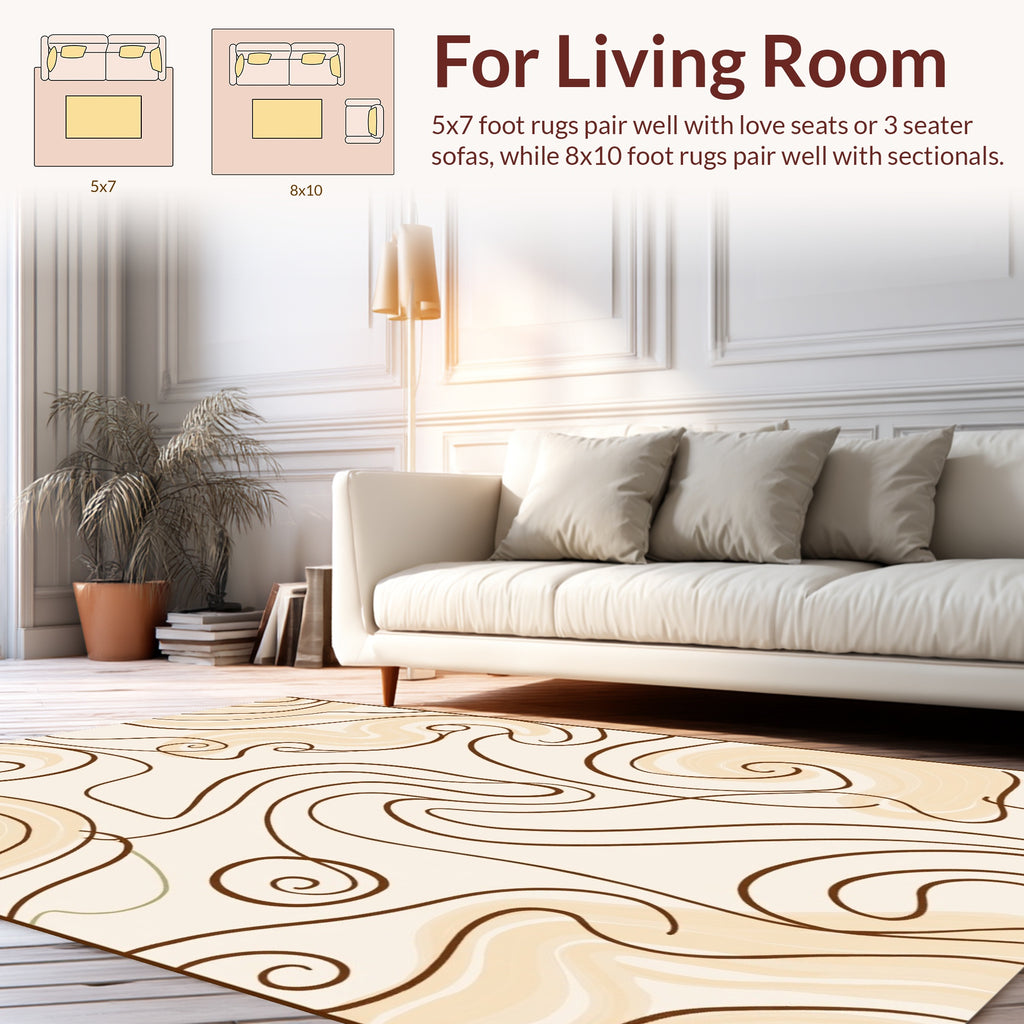 Cream, Brown Swirl Abstract Pattern Rug