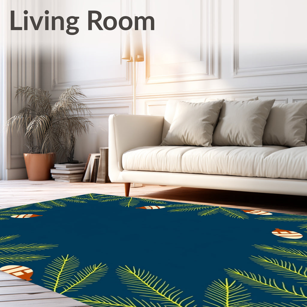 Deep Blue Pine Cone Spruce Branches Rug