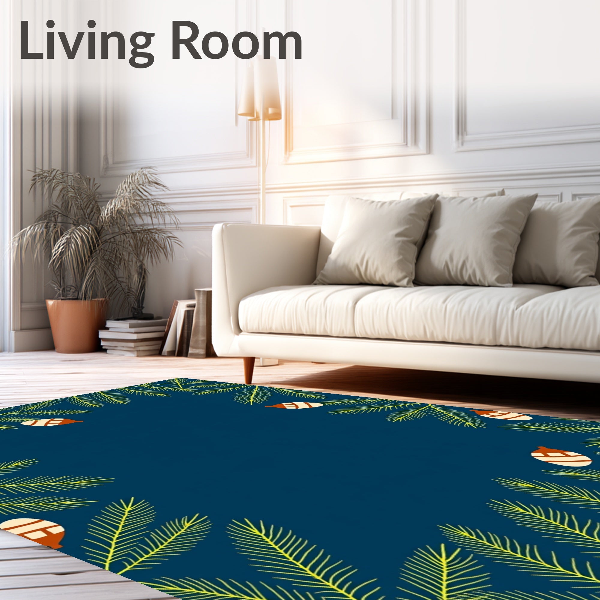 Deep Blue Pine Cone Spruce Branches Rug