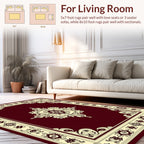 Maroon Floral Scrollwork Medallion Design Rug