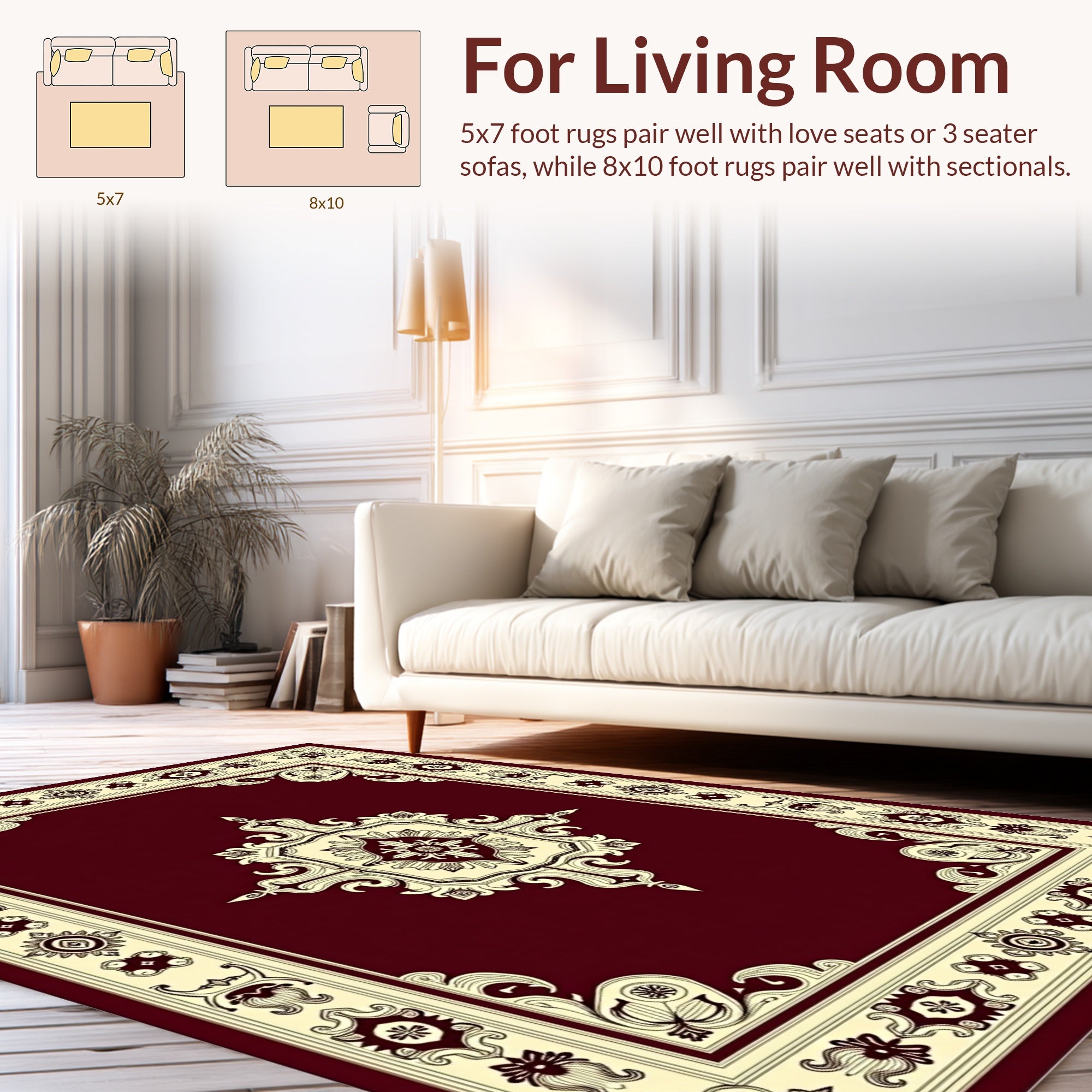 Maroon Floral Scrollwork Medallion Design Rug