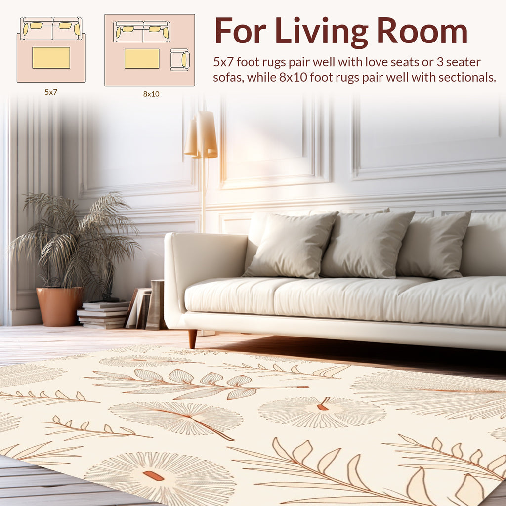Botanical Line Art Tropical Leaf Pattern Rug