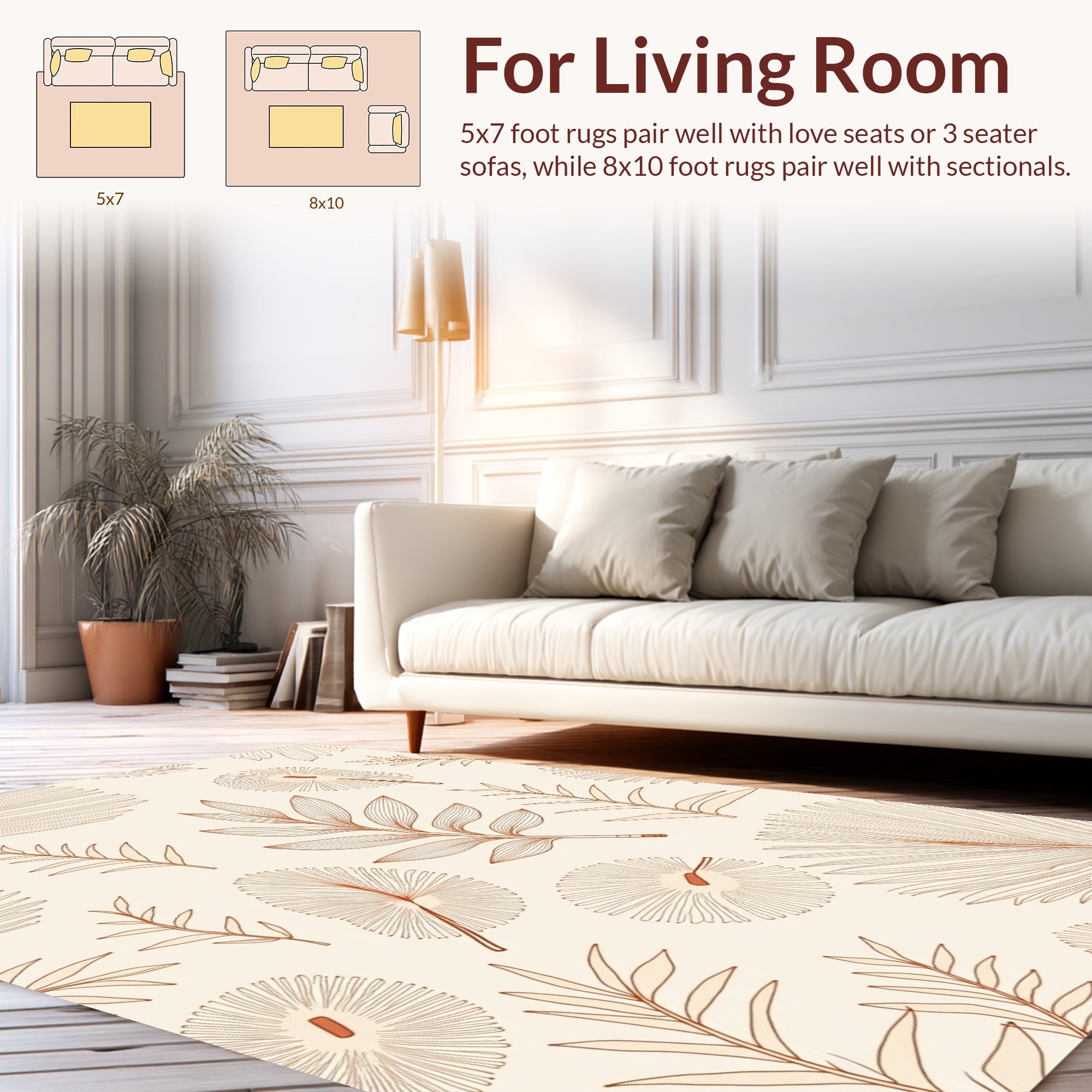 Botanical Line Art Tropical Leaf Pattern Rug
