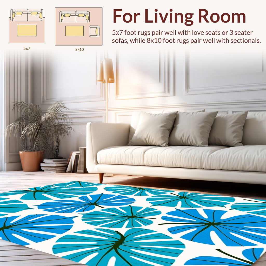 Coastal Blue Leaf Pattern Rug