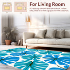 Coastal Blue Leaf Pattern Rug