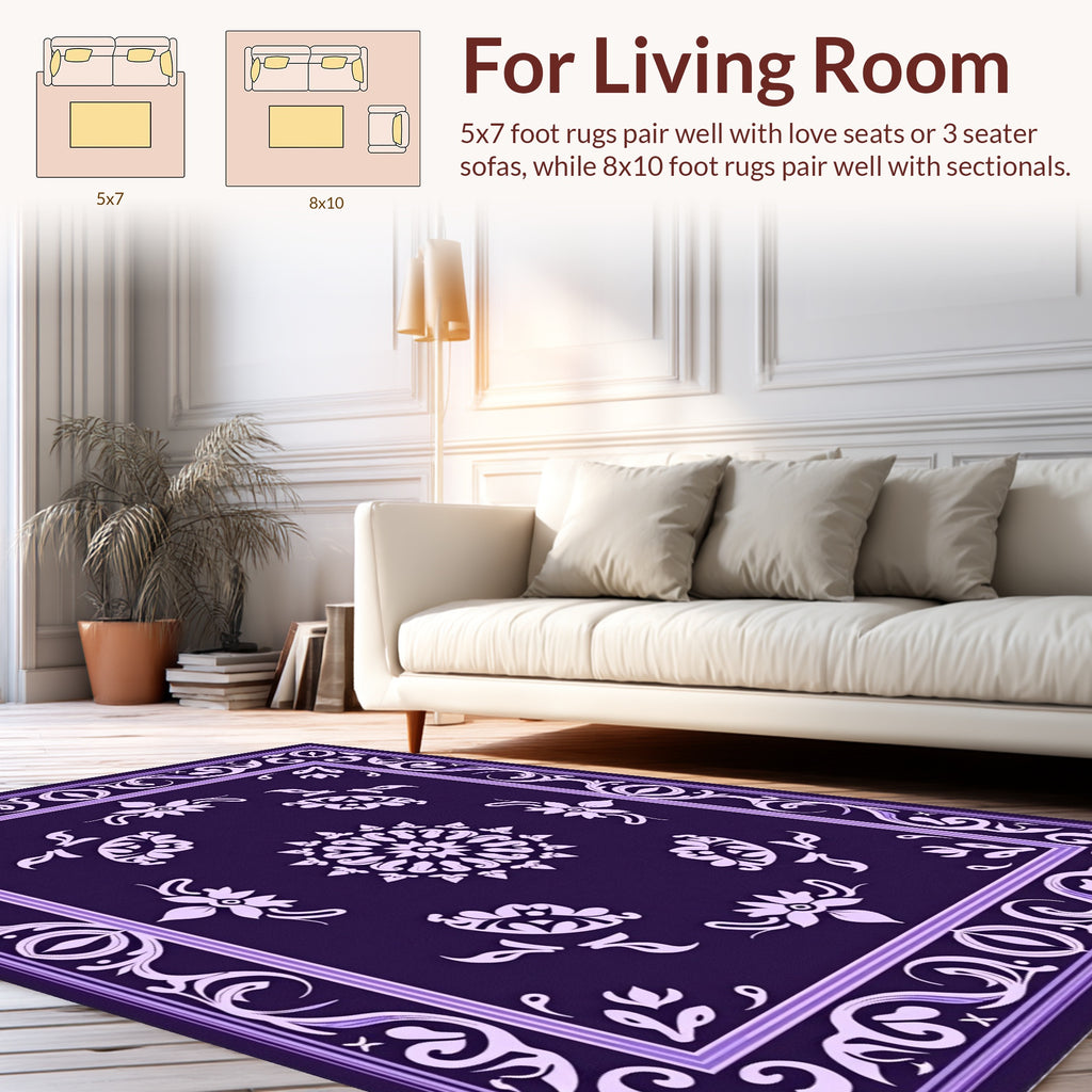 Ornate Floral Patterned Violet Rug