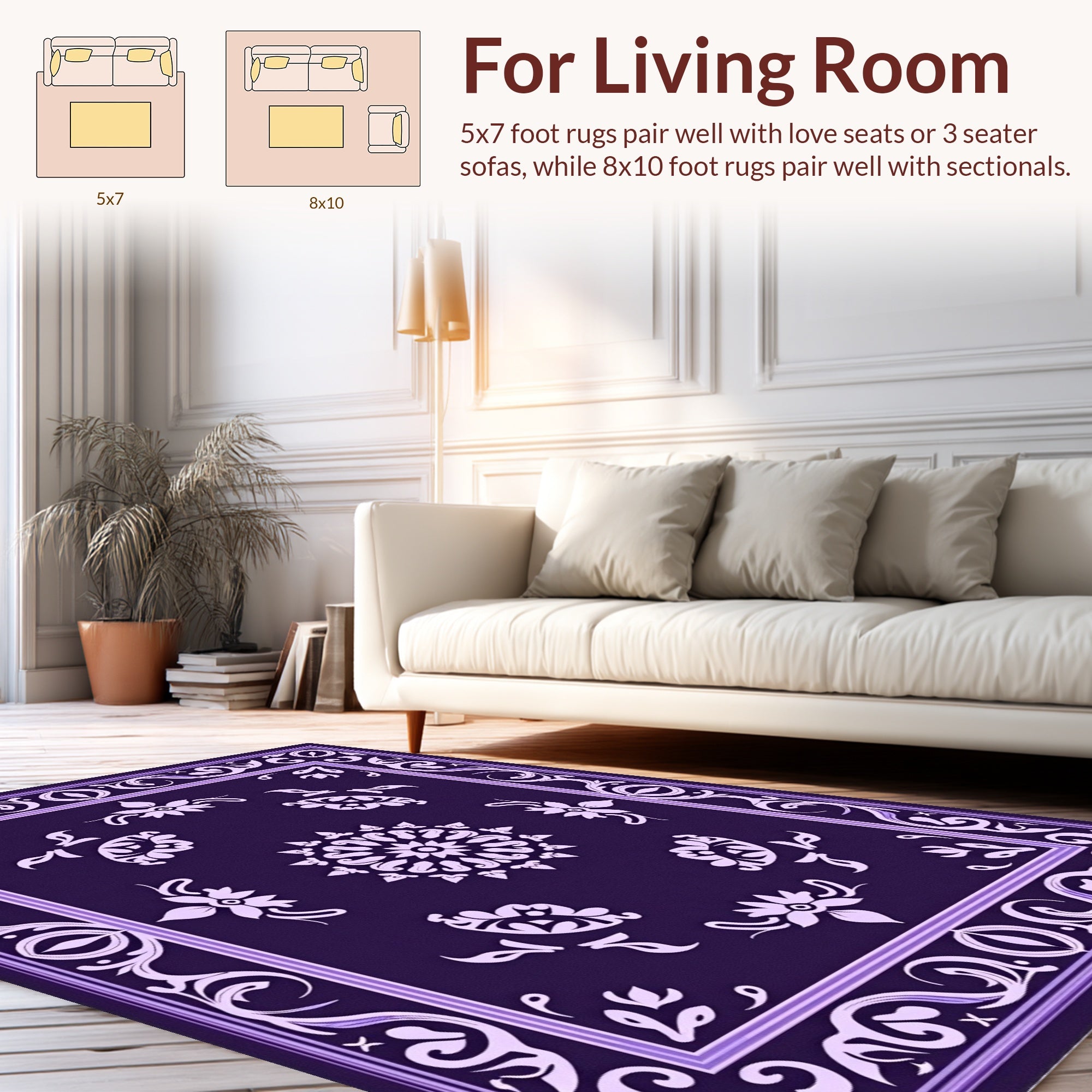 Ornate Floral Patterned Violet Rug