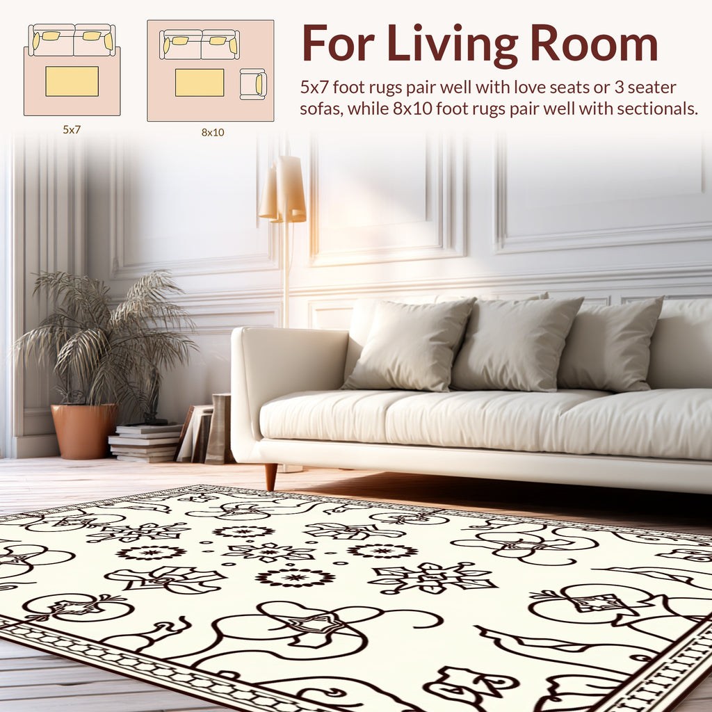 Classic Floral Motif Outline Rug