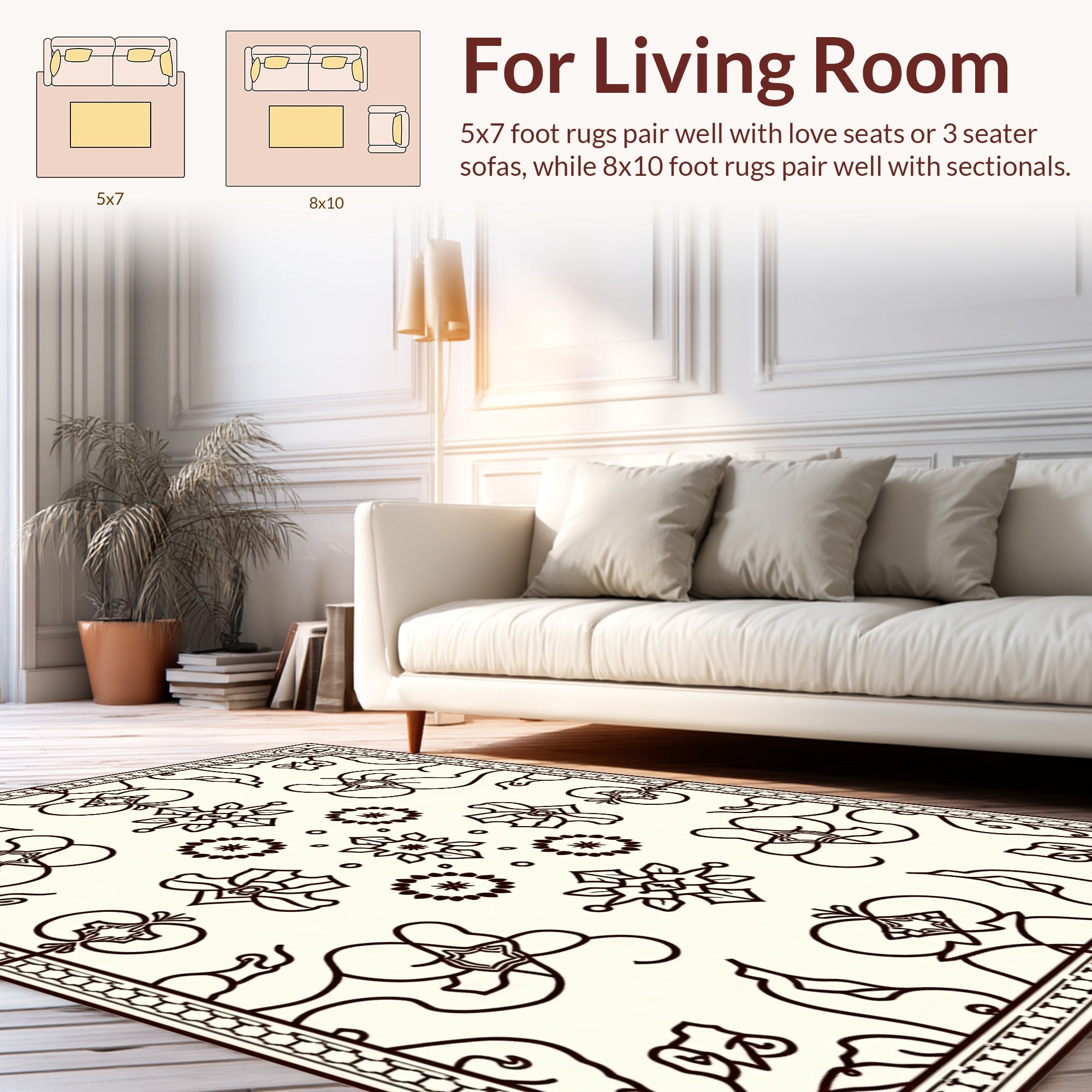 Classic Floral Motif Outline Rug