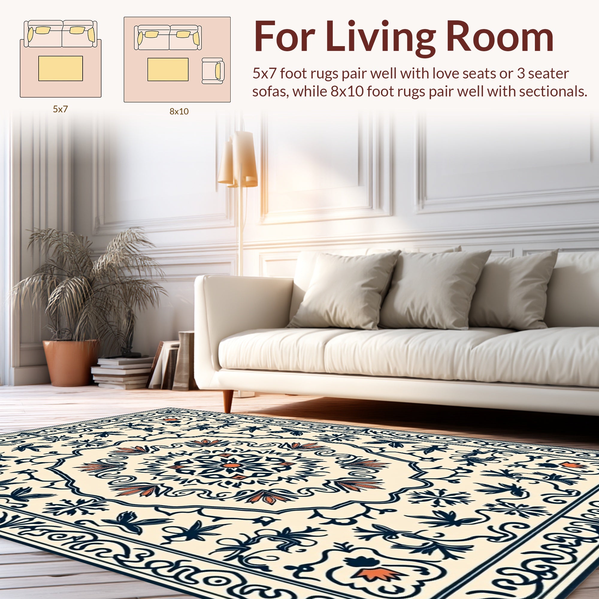 Cream Navy Floral Medallion Rug