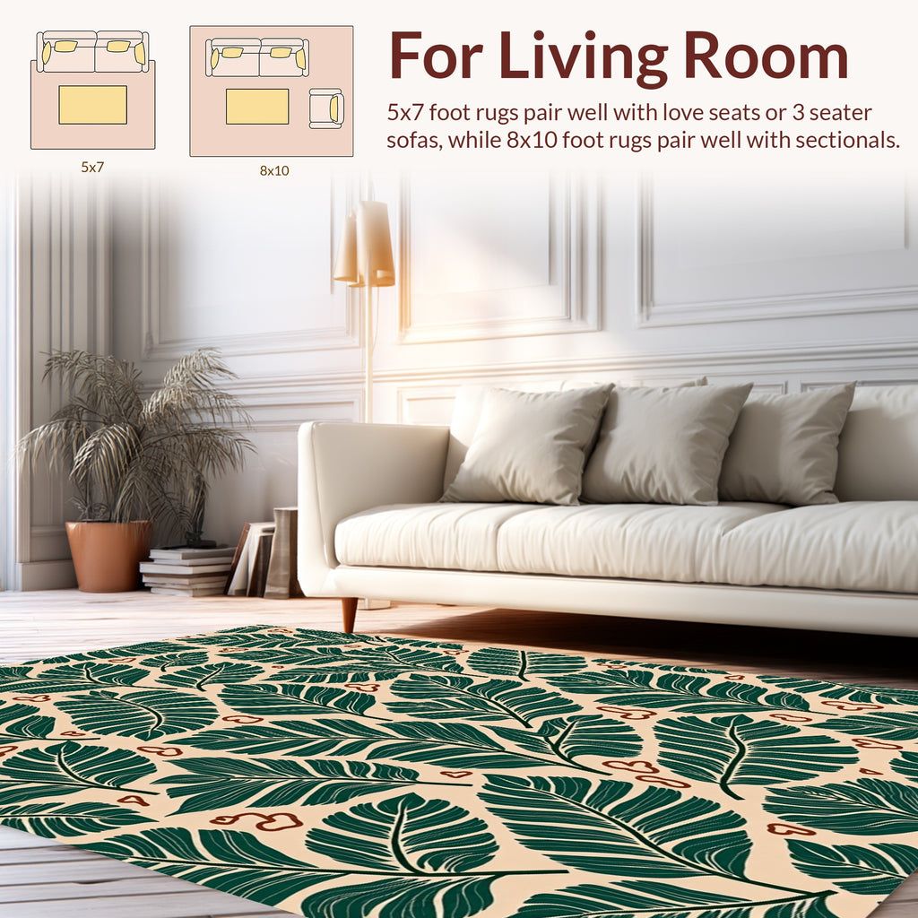 Earthy Green Leaf Abstract Pattern Rug