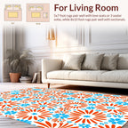 Bright Orange Blue Floral Pattern Rug
