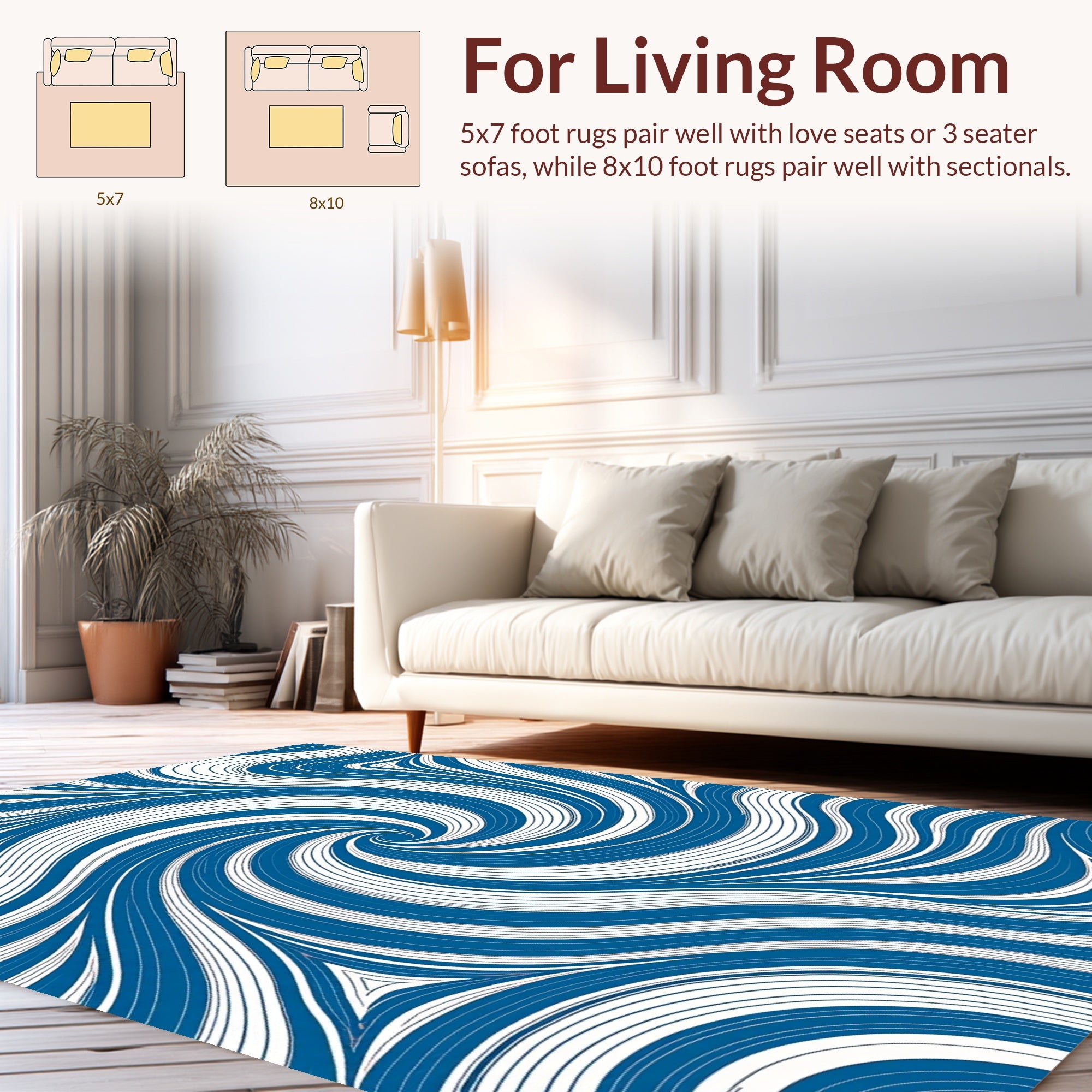 Swirling Blue And White Abstract Pattern Rug