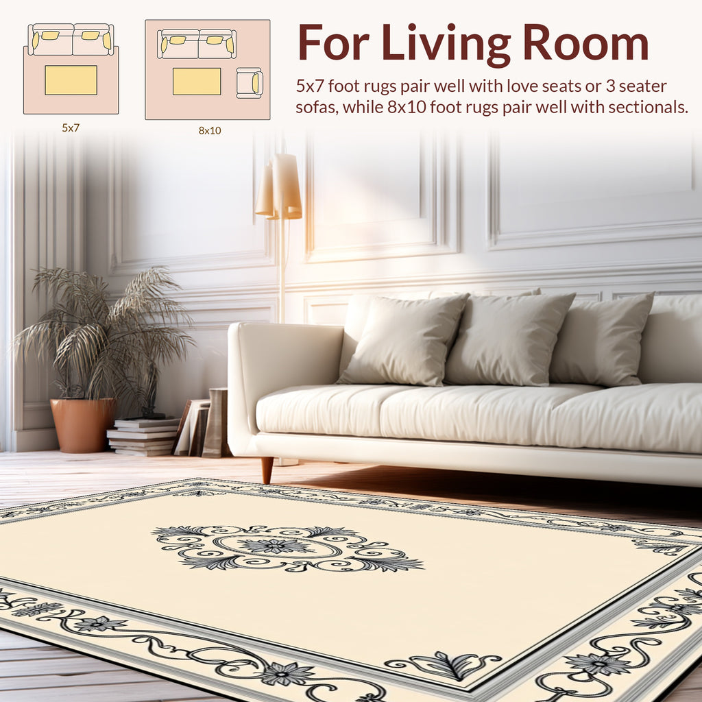 Elegant Gray Floral Scroll Medallion Rug