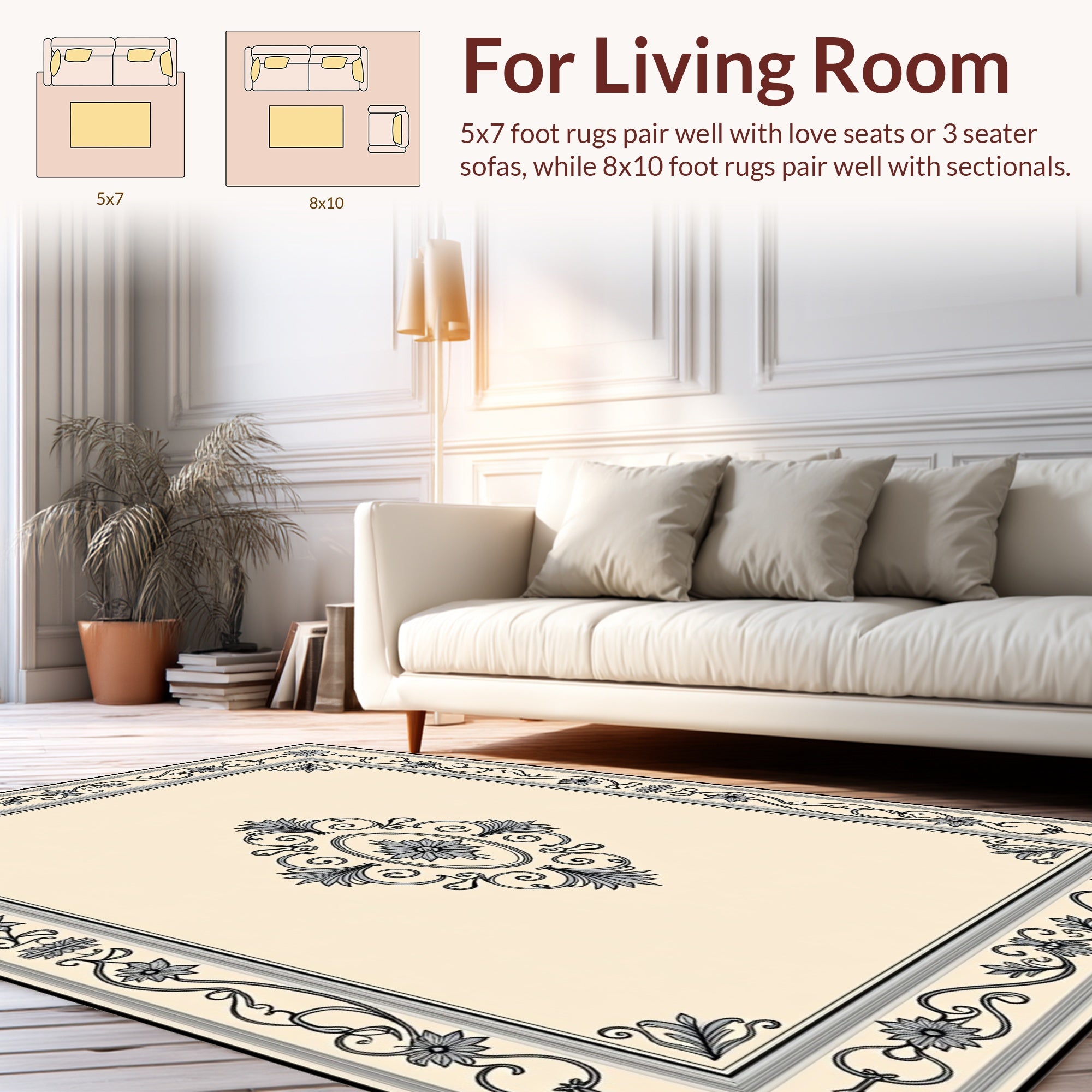 Elegant Gray Floral Scroll Medallion Rug