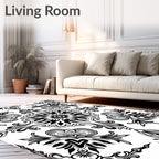 Bold Black White Stylized Floral Pattern Rug