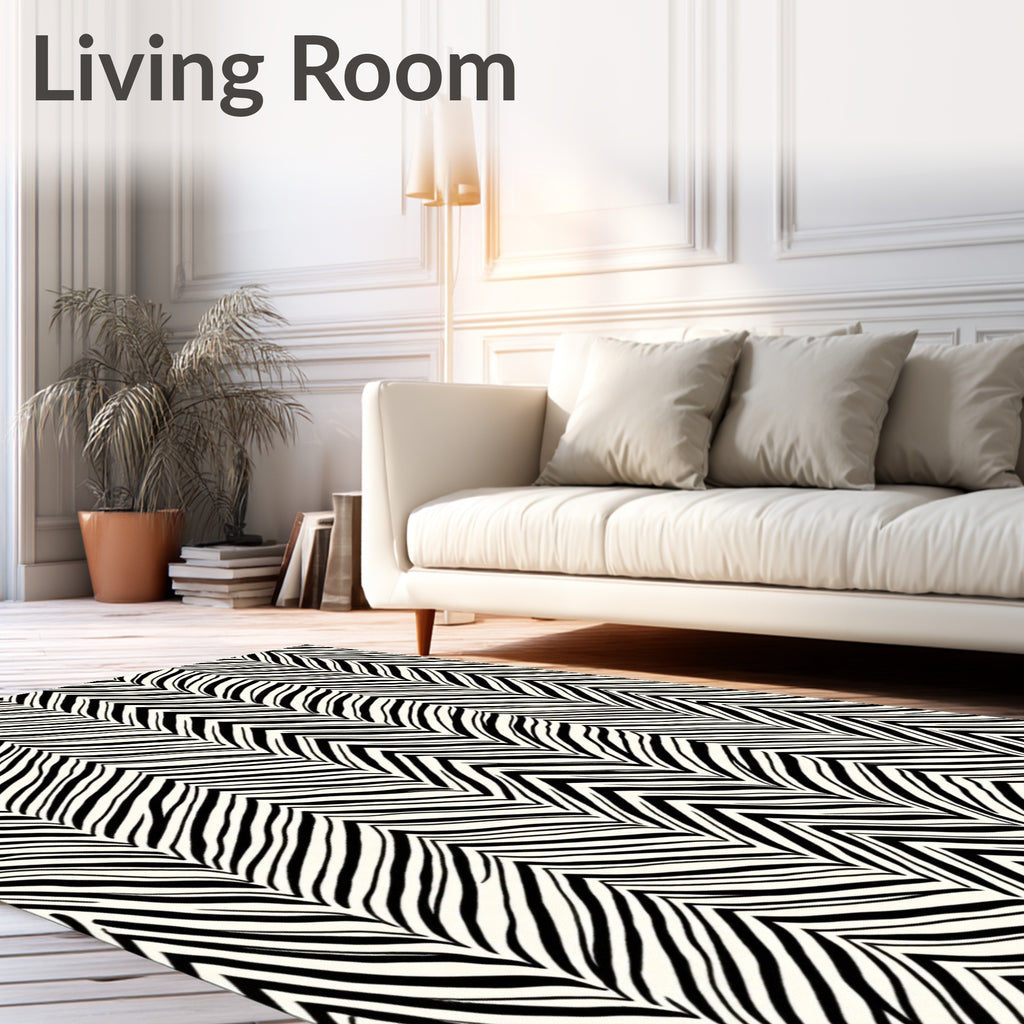 Bold Black White Chevron Stripe Rug