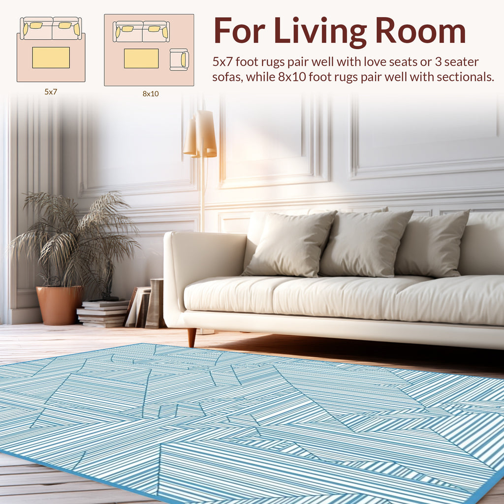 Abstract Geometric Lines Indigo Design Rug