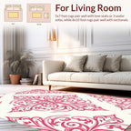 Ornate Pink Floral Scroll Pattern Rug