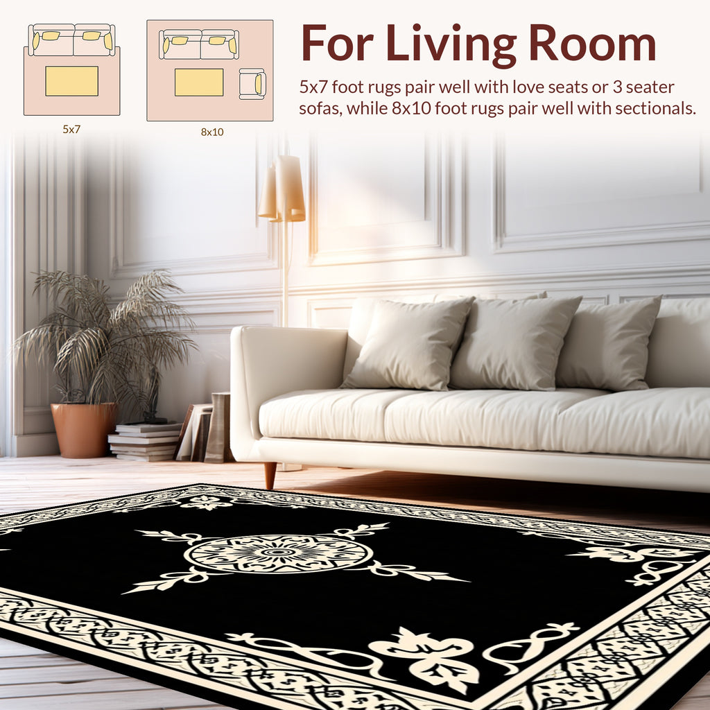 Elegant Floral Medallion Border Design Rug