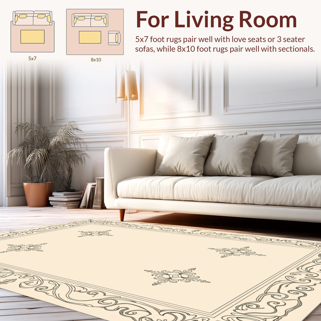 Elegant Scrollwork and Floral Medallion Pattern Rug