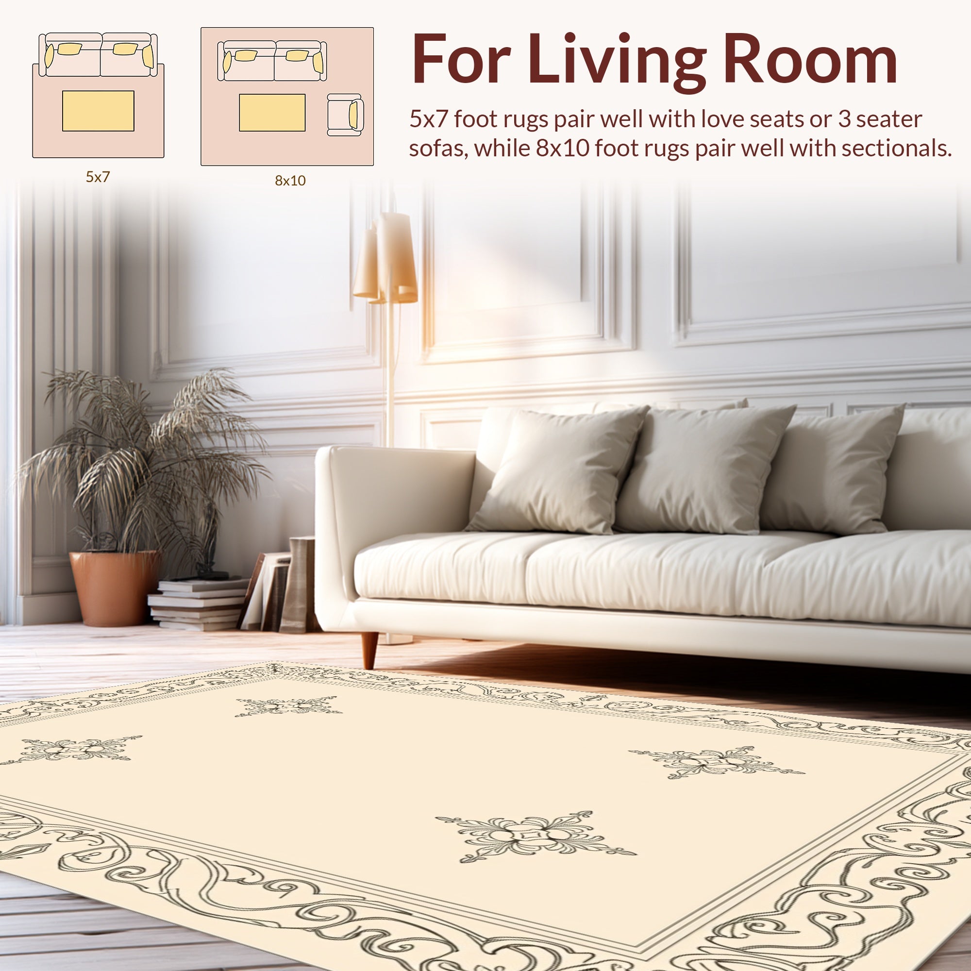 Elegant Scrollwork and Floral Medallion Pattern Rug