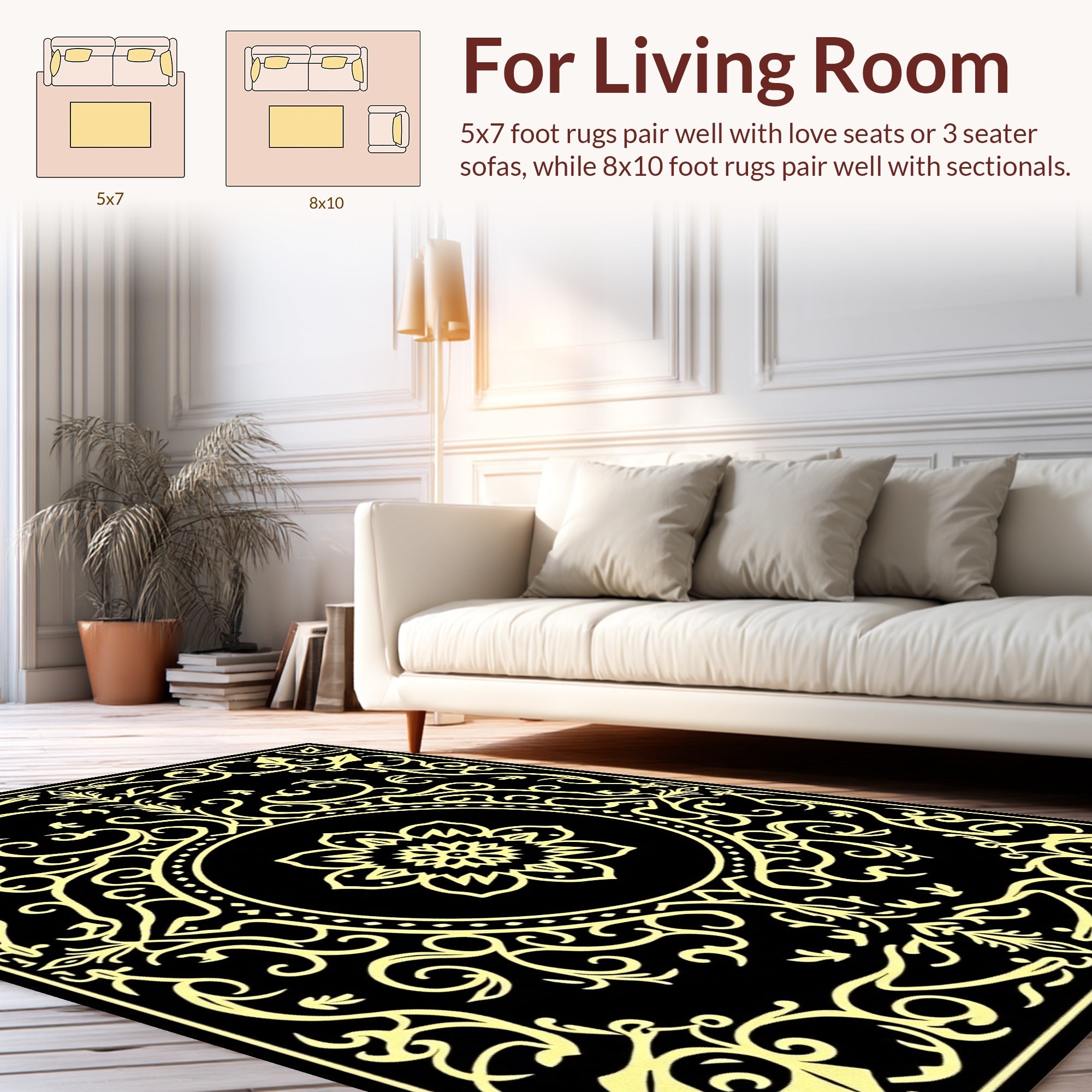 Ornate Mandala Black Gold Pattern Rug