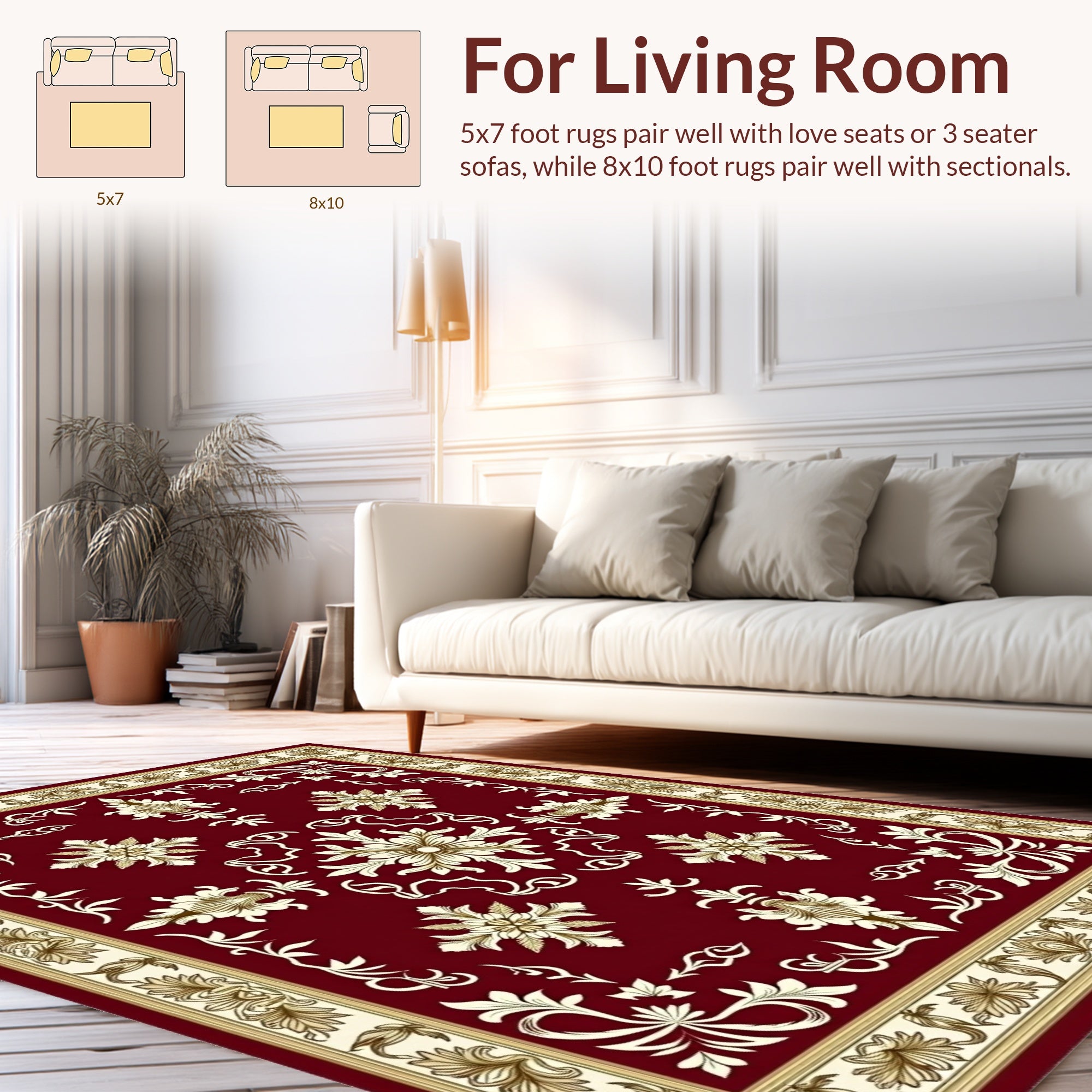 Burgundy Floral Medallion Border Rug