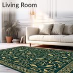 Deep Teal Gold Floral Mandala Rug