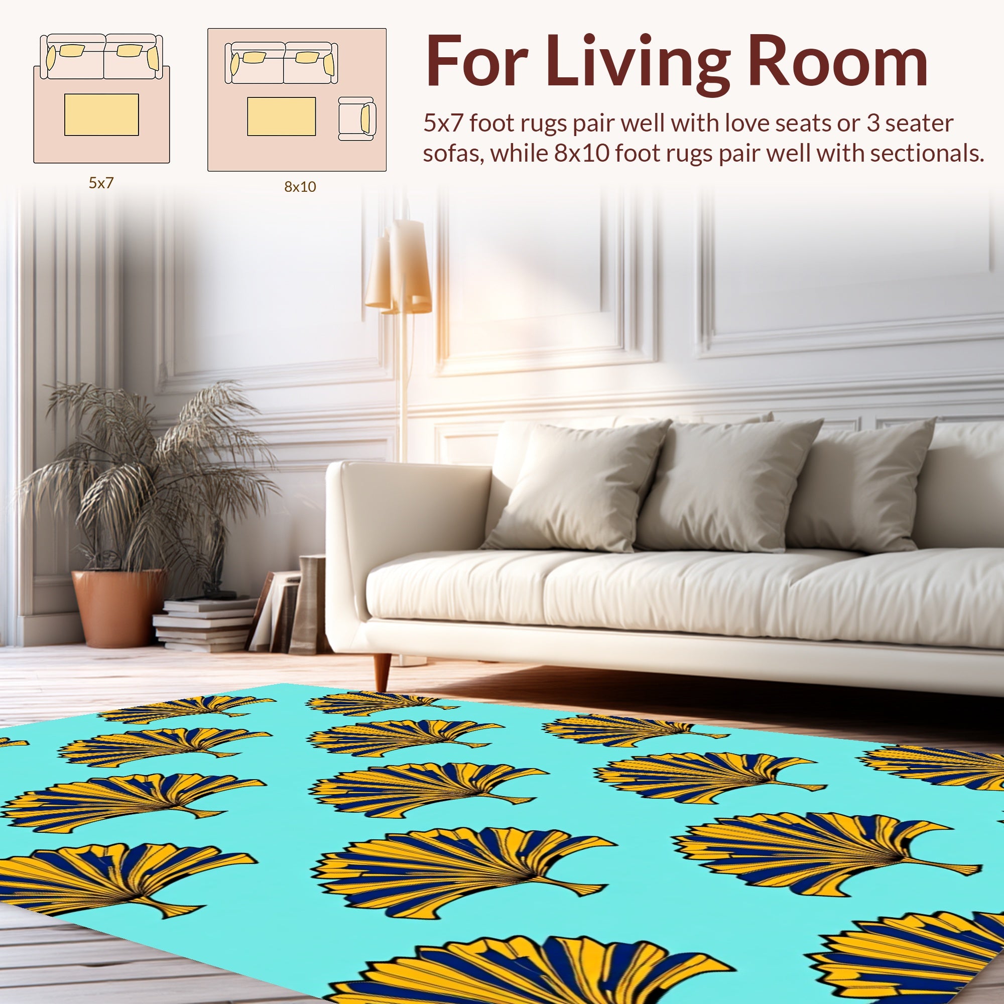 Blue Gold Fan Pattern Rug