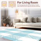 Blue White Checked Hand-Drawn Square Pattern Rug