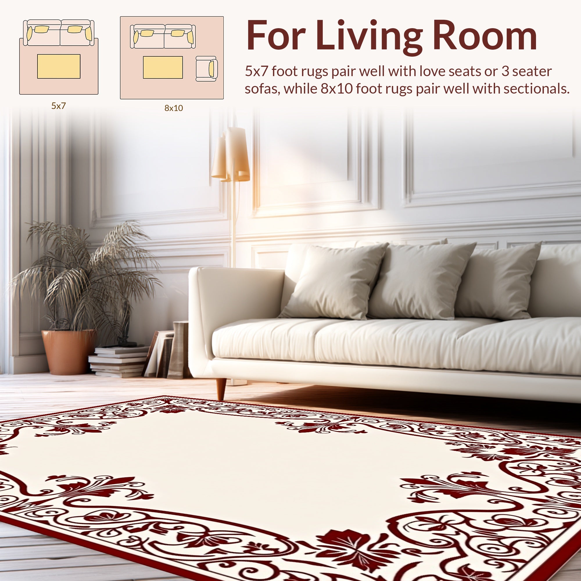 Elegant Red Floral Vine Border Rug