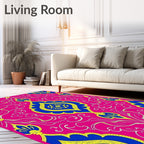 Vivid Pink Blue Yellow Floral Scroll Rug
