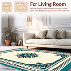 Teal Floral Medallion Border Rug