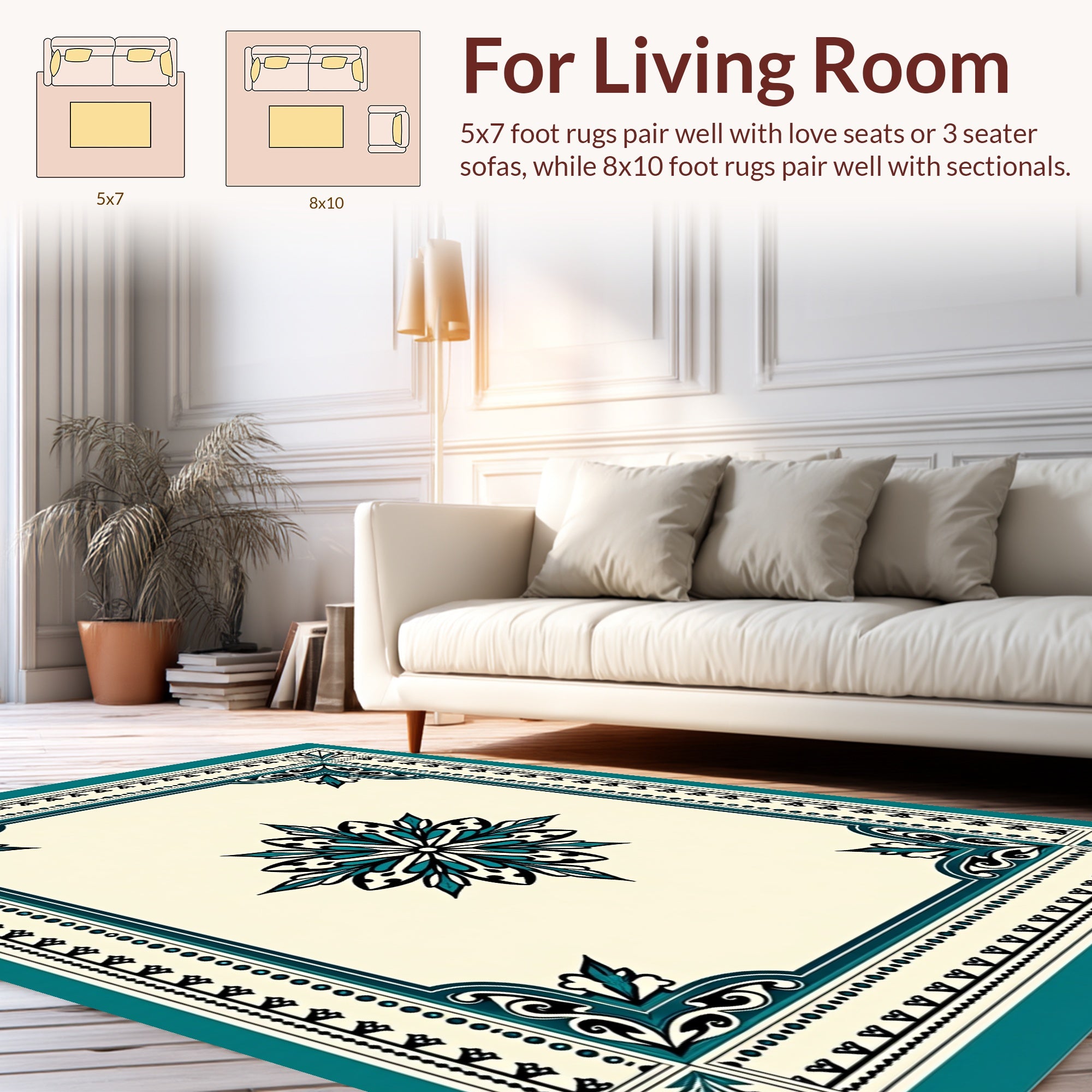Teal Floral Medallion Border Rug