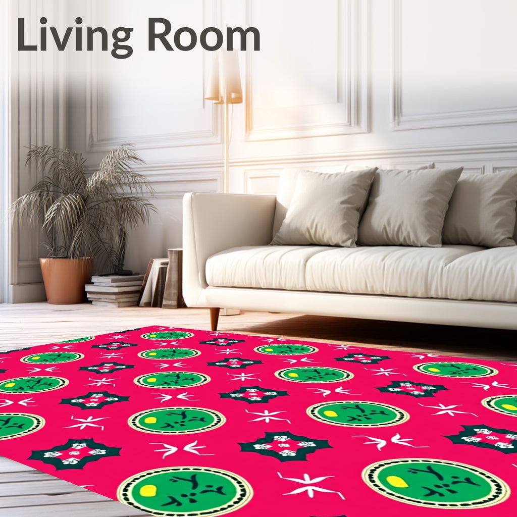 Vibrant Pink Green Graphic Medallion Rug