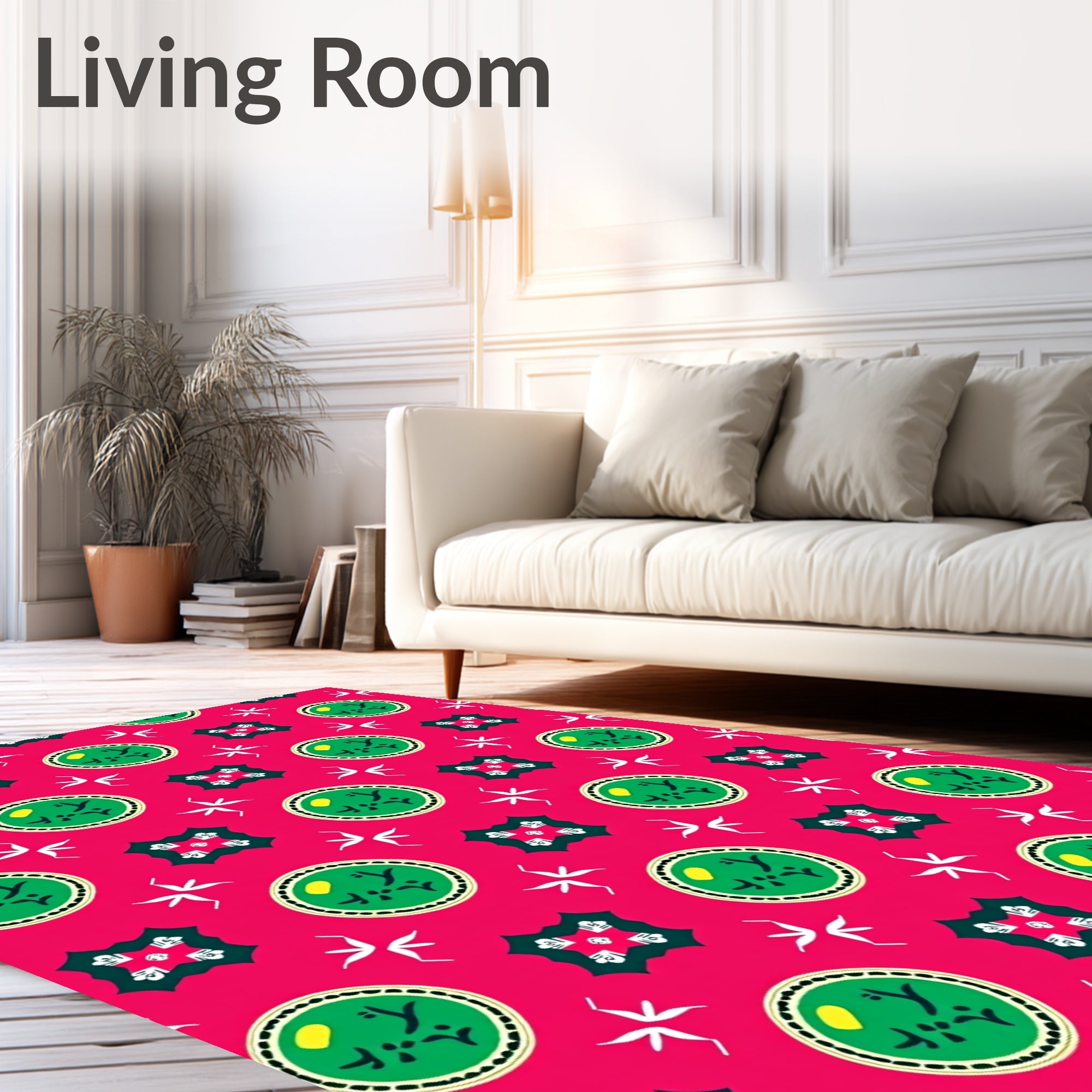 Vibrant Pink Green Graphic Medallion Rug