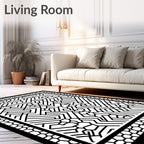 Abstract Black Geometric Maze Pattern Rug