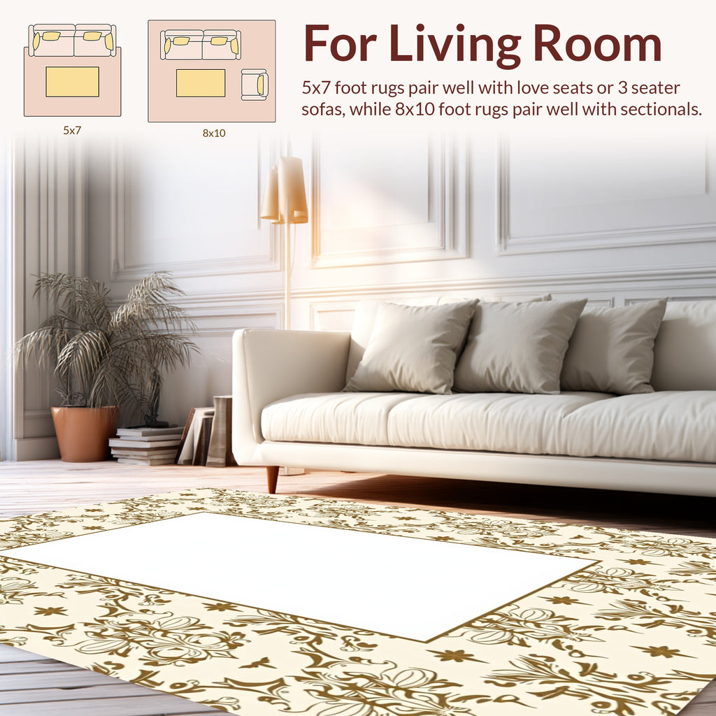 Elegant Cream Gold Damask Pattern Rug