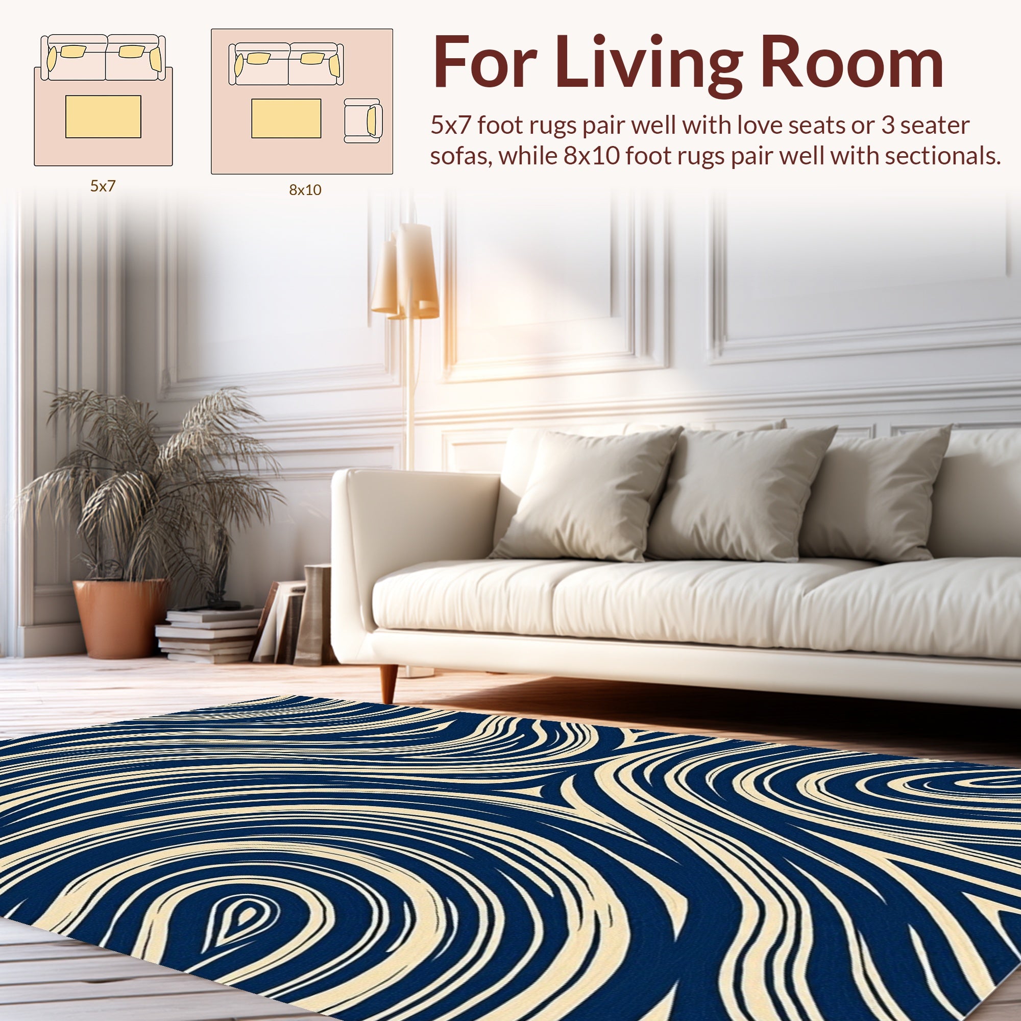 Abstract Swirl Blue Cream Pattern Rug