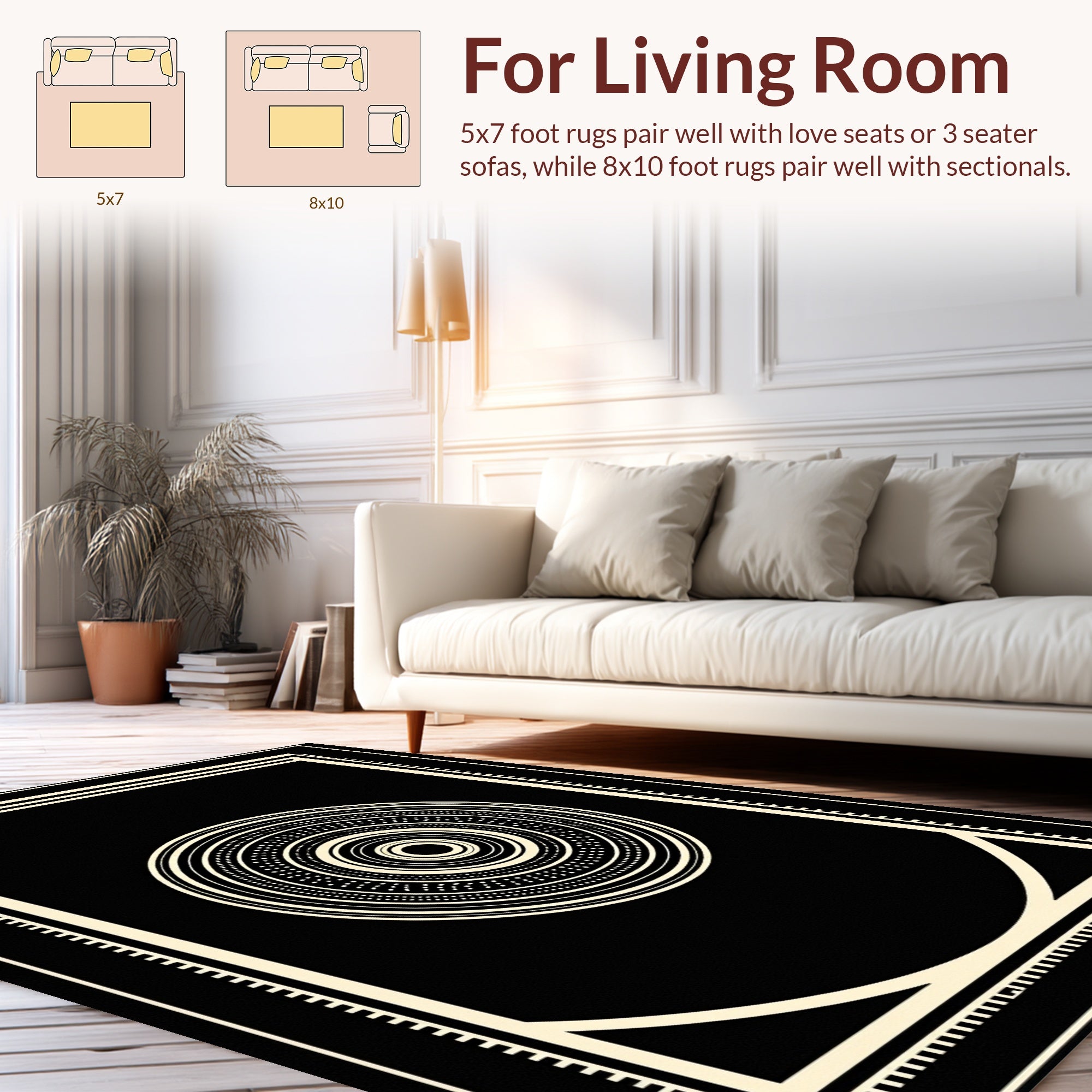 Bold Concentric Circles Frame Design Rug
