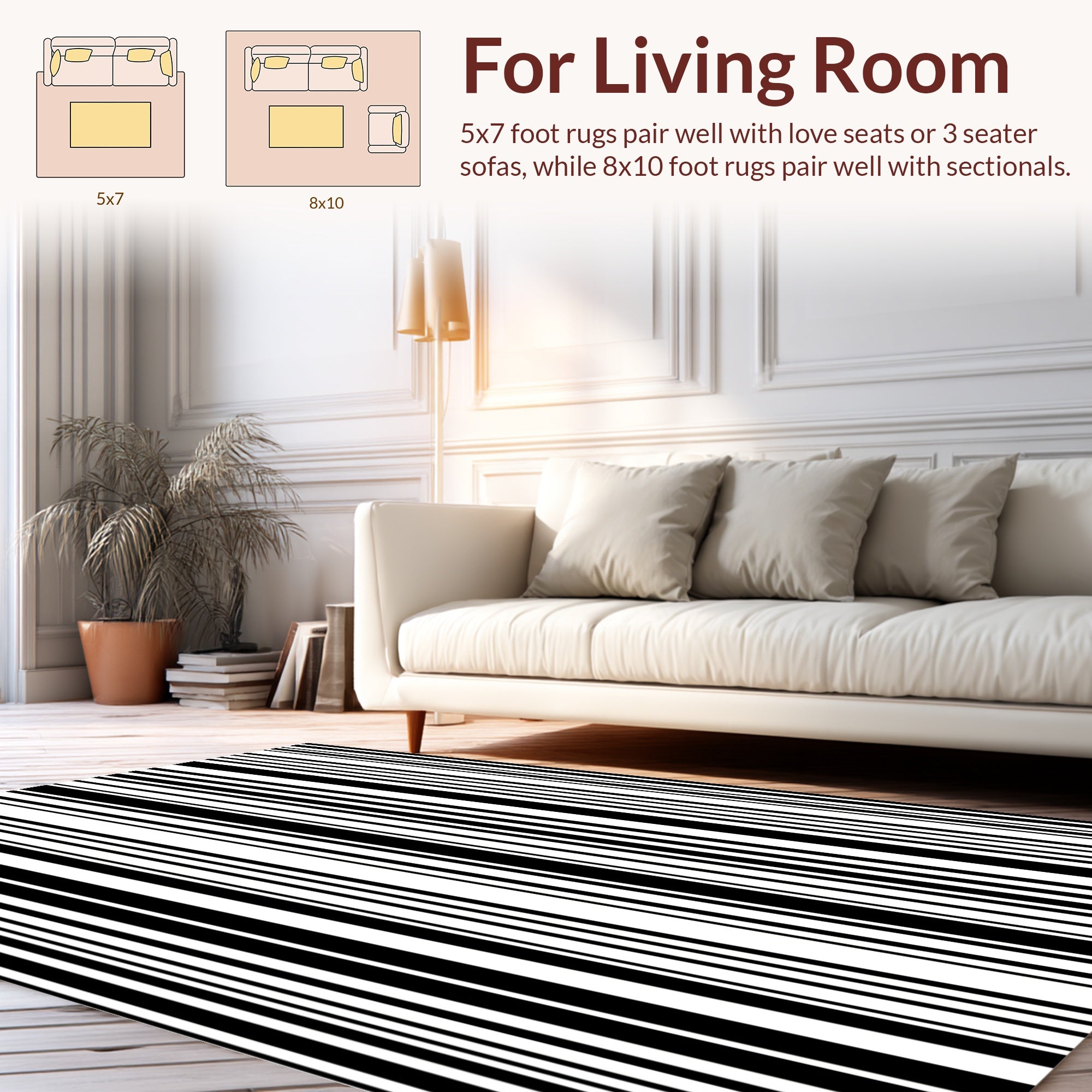 Bold Black White Striped Design Rug