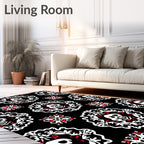 Black White Red Skull Medallion Rug