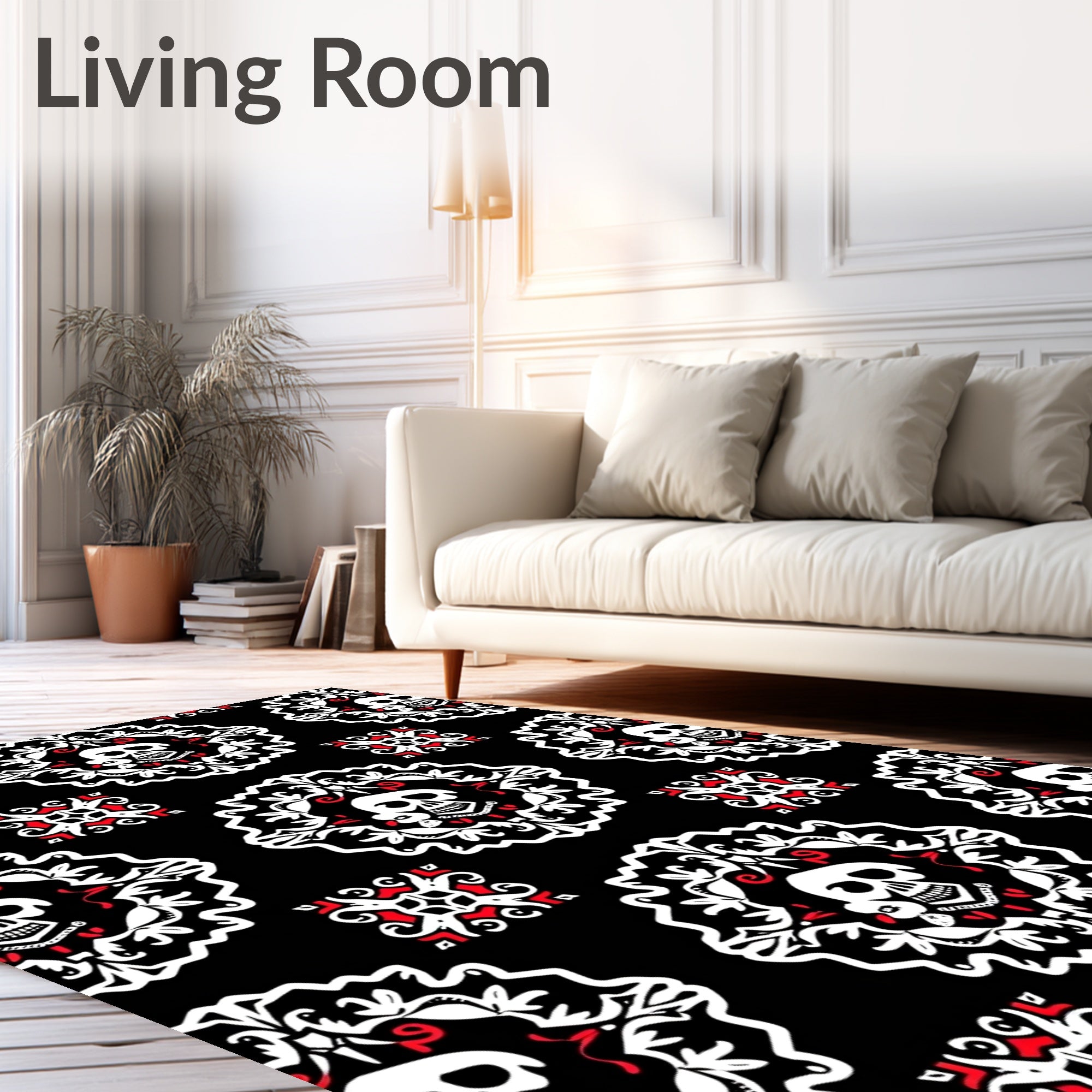 Black White Red Skull Medallion Rug