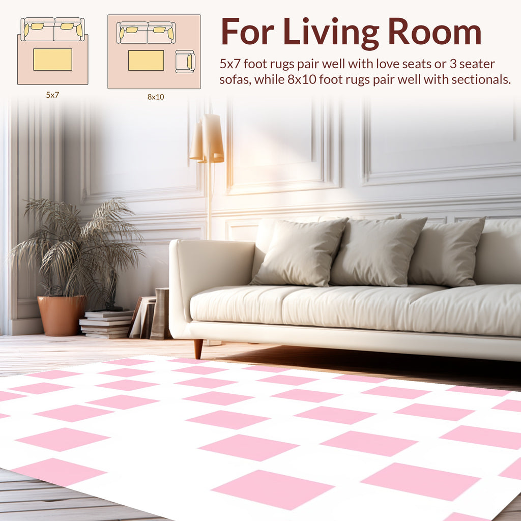 Soft Pink Square Pattern Design Rug