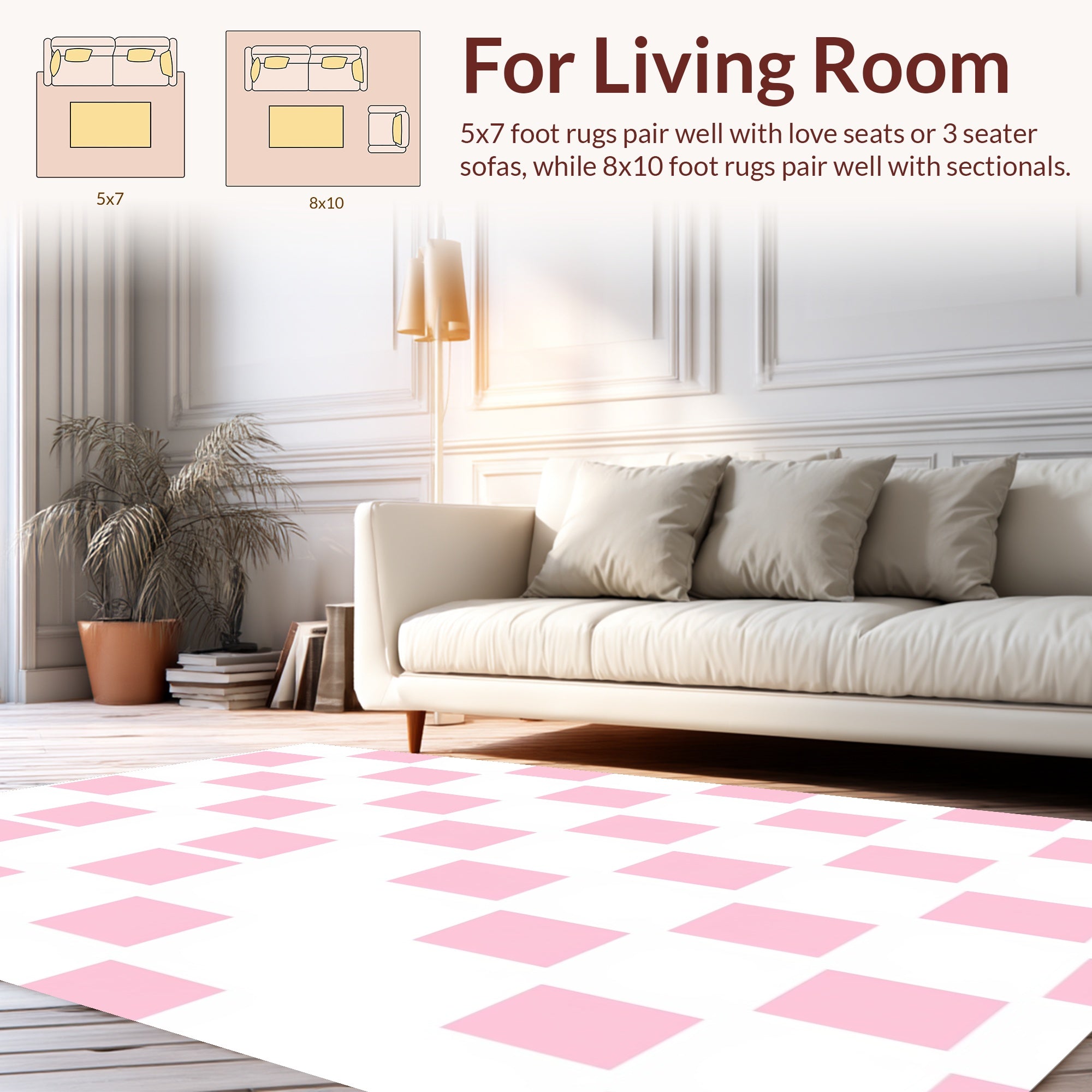 Soft Pink Square Pattern Design Rug